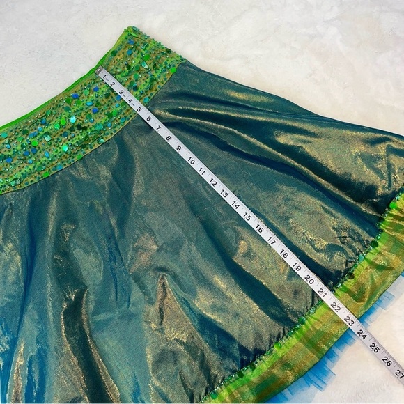 Basil & Maude Iridescent Green Blue Sequin Mermaid Beaded Skirt Sz 2 A Line - Picture 13 of 16